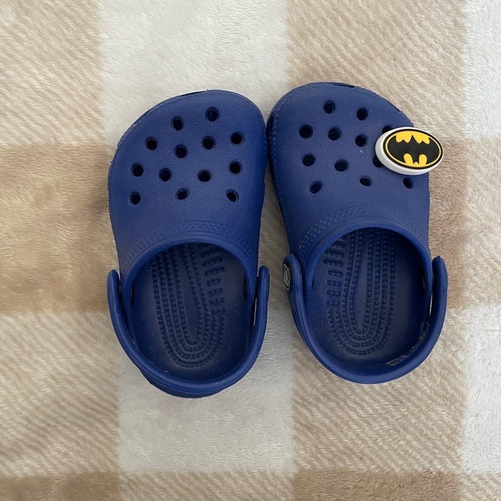 Kids Blue Clogs with Batman Charm size 2/3